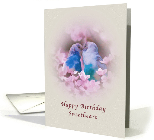 Birthday, Sweetheart, Parakeets and Pink Flowers card (897163)
