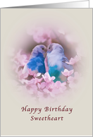 Birthday, Sweetheart, Parakeets and Pink Flowers card