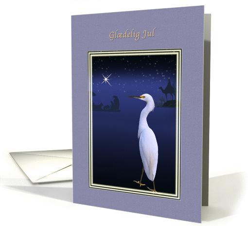 Christmas, Gldelig Jul, Danish, Snowy Egret, Nativity card (948124)