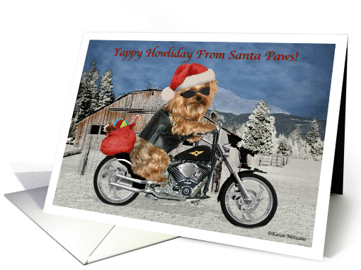Happy Holidays Biker Yorkie card (883900)