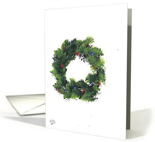 A Lovely Evergreen Wreath, with Blue ornaments and Red... (111552)
