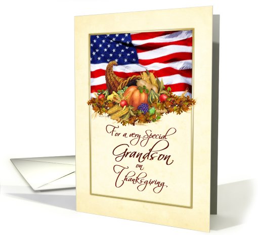 Thanksgiving - Military Grandson Cornucopia US Flag card (719539)