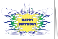 Flames and pin stripes Happy Birthday card
