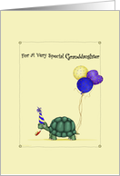 Granddaughter Birthday, Cute Turtle with Balloons & Party Hat card