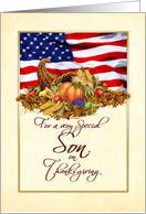 Thanksgiving - Military Son - Cornucopia US Flag card