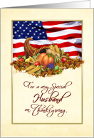 Thanksgiving - Military Husband - Cornucopia US Flag card