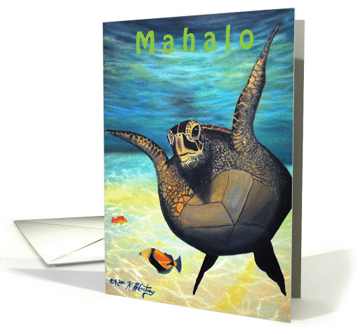 Happy Honu Green Sea Turtle - Thank you - Mahalo card (653705)