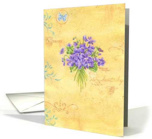 Sympathy Sweet Purple Violet Bouquet Heartfelt Thoughts card (1123568)