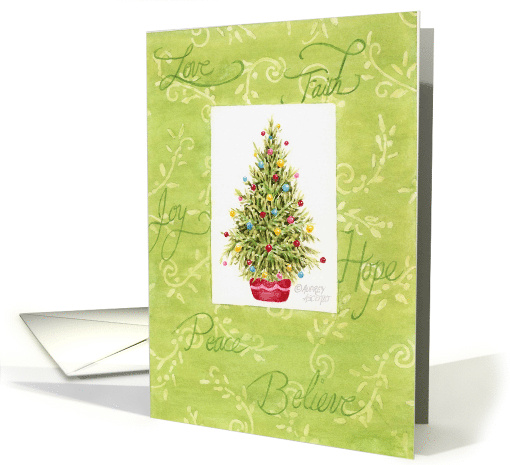 Birthday Christmas Tree In Red Pot With Holiday Blessings Joy card