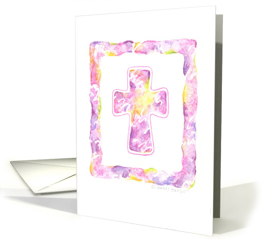 Communion Cross Shades Of Pink First Holy Communion God Bless You card