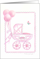 New Baby Girl Grandchild Congratulations Pink Balloons And Buggy card