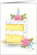 Birthday Cake Slice With Pink Roses Joy And Happiness Just For You card