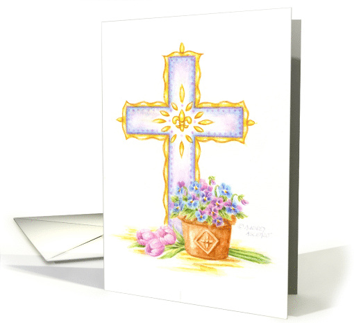 Remembered In Mass Enrollment Cross Flowers Love Hope Peace card