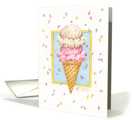 Birthday Ice Cream Double Decker Cone Sweet Celebration card (140102)