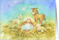 Christian Christmas Jesus In Manger Animals Religious Blessings card