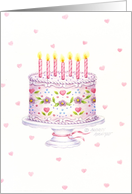 Valentine’s Day Birthday Decorated Flowers Heart Cake Love Happiness card