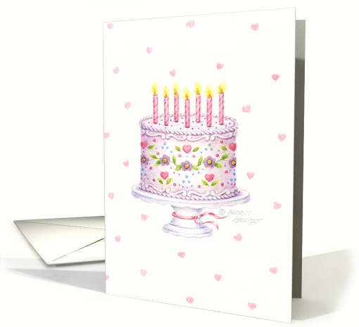 Birthday Decorated Flowers And Hearts Cake Love Always card (145974)