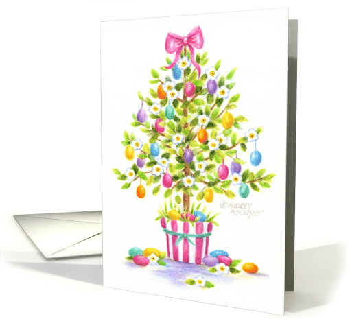 Easter Christian Egg Tree in Garden Pot Blessings of Joy card