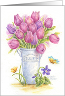 Thinking Of You Pink Tulips In Pail Caring Thoughts Beautiful Day card
