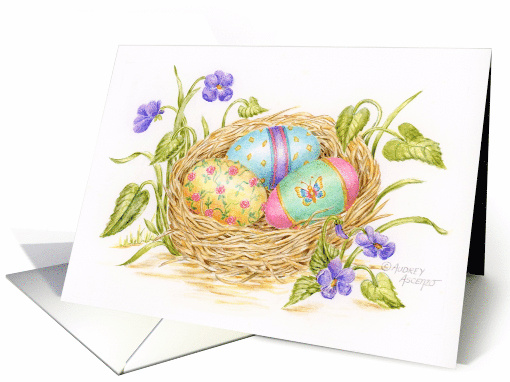 Easter Painted Eggs In Nest Spring Joys card (165126)