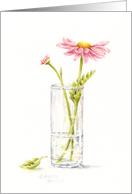 Thinking of you Get Well Cancer Patient Pink Daisy in Vase Praying card