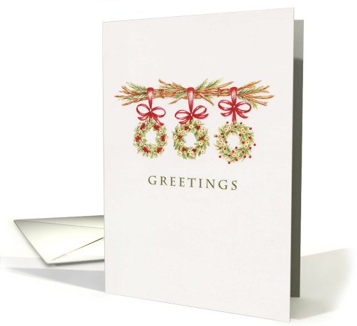 Gift Enclosed Christmas Greetings Three Wreath Evergreen... (1749978)
