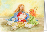 Christmas Christian Shepherd Boy Visits Jesus and Mary Prayers card