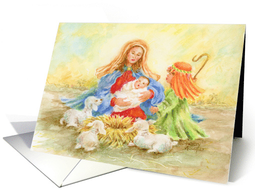 Christmas For Priest Shepherd Boy Visits Jesus and Mary Prayers card