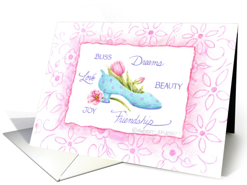 Blank Note Princess Shoe And Pink Tulips card (205500)