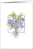Thinking of You Pansies Lily of the Valley Bouquet Thoughts Prayers card