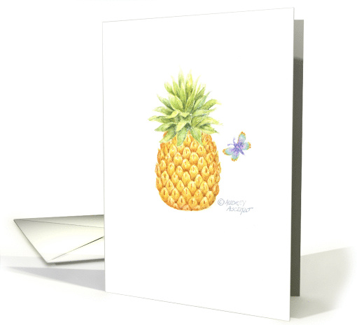 Note Card Delightful Pineapple With Butterfly Blank card (689407)