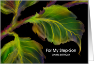 Step-Son, Birthday Paper Greeting Card, ’Leaves’ card