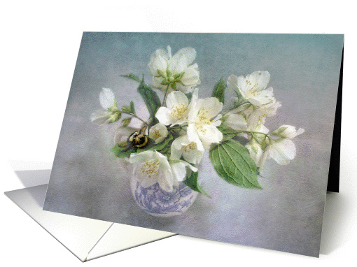 Mock Orange Blossoms and Honey Bee Still Life Blank card (1086562)