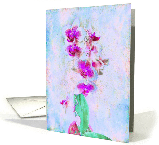 Impressionist Orchids Blank Card in Fuchia and Blue card (966395)