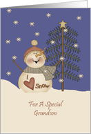 Grandson Cute Snowman Christmas Card