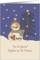 Nephew And His Fiancee Cute Snowman Christmas Card