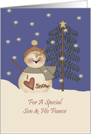 Son And His Fiance Cute Snowman Christmas Card