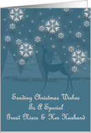Great Niece & Her Husband Reindeer Snowflakes Christmas card