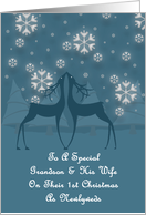 Grandson And His Wife Reindeer Snowflakes 1st Christmas Card