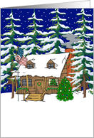 Patriotic Log Cabin Christmas Card