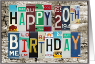 License Plates Happy 20th Birthday Card Car Lover card