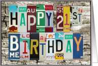 License Plates Happy 21st Birthday Card Car Lover card