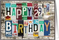 License Plates Happy 29th Birthday Card Car Lover card