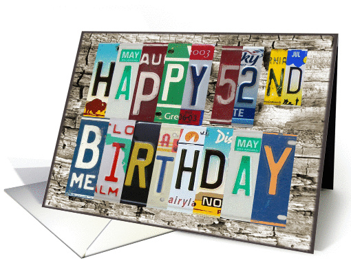 License Plates Happy 52nd Birthday card (1010641)