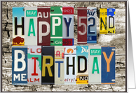 License Plates Happy 52nd Birthday Card