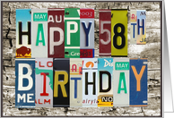 License Plates Happy 58th Birthday Card