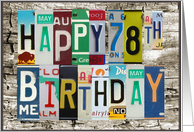 License Plates Happy 78th Birthday Card