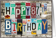 License Plates Happy 87th Birthday Card
