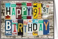 License Plates Happy 91st Birthday Card
