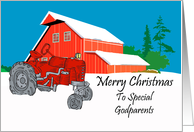 Godparents Antique Tractor Christmas Card